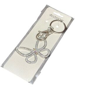Silver Tone Rhinestone Bling Butterfly Bag Charm Keychain - NIP